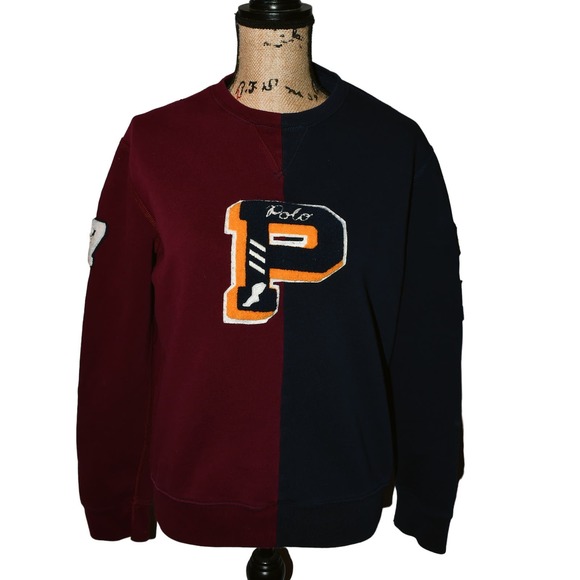Polo Ralph Lauren “P” Patch Varsity Sweatshirt Sweater Navy Size: SP 0224!!! - Picture 3 of 12
